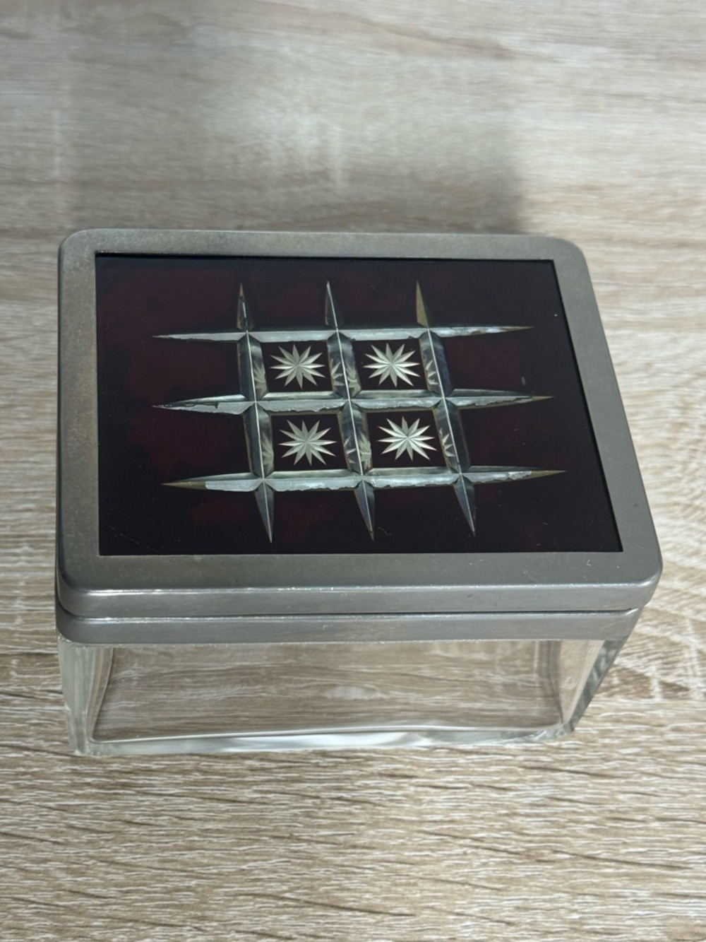 Vintage German Glass Jewelry Box Starburst Lid Trinket Box